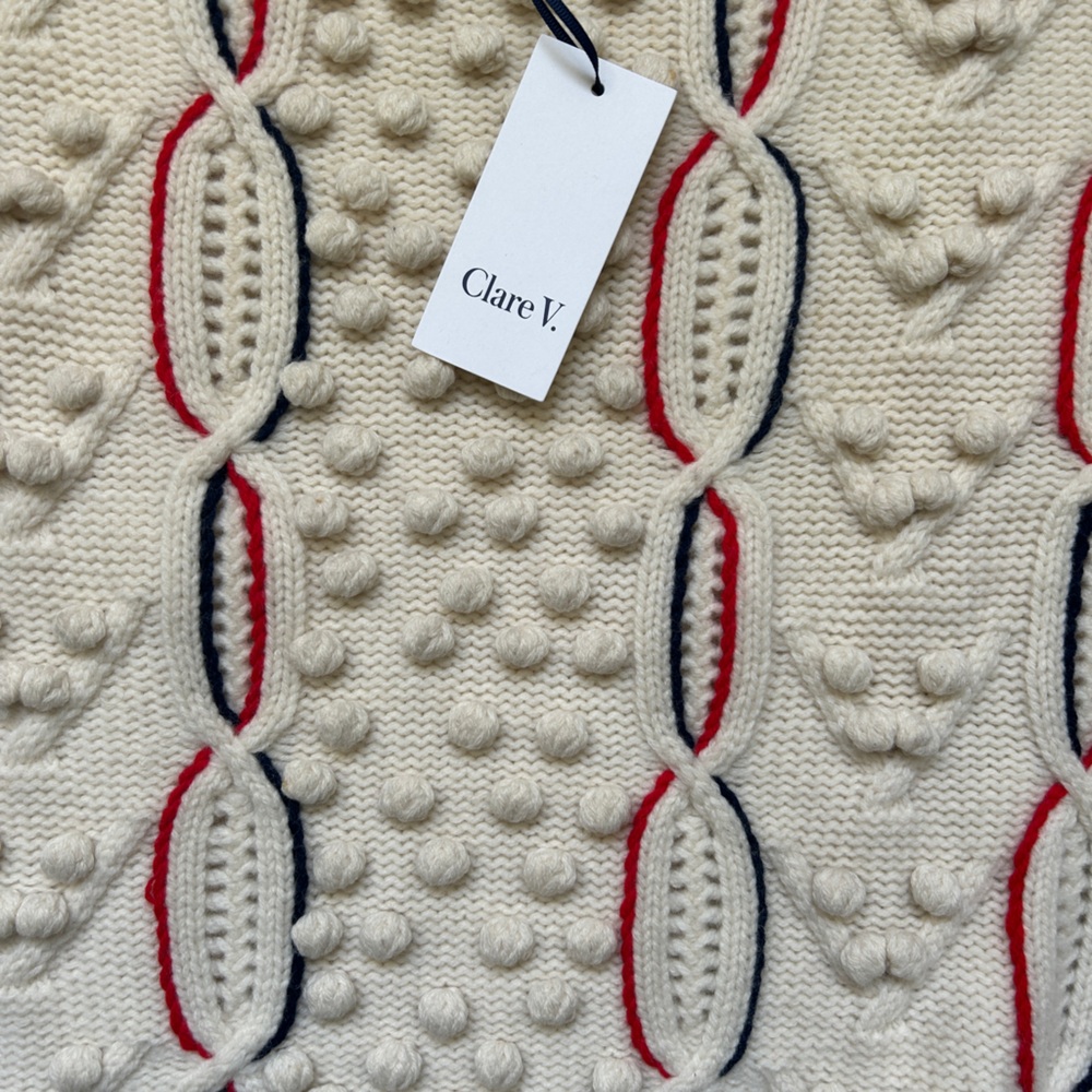 Clare V sleeveless summer sweater size Large cream, red and black. - Picture 3 of 4
